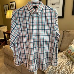 J Crew Re-Imagined Navy Green Red Plaid L/S Button Down Shirt Size L Slim